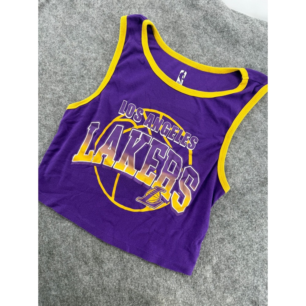 NBA Los Angeles Lakers Tank Top Womens Purple Yellow Ribbed Crop Graphic Logo